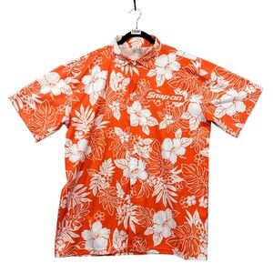 Snap-on Hawaiian Shirt Mens 2X Orange Tropical Floral Hibiscus Button Down